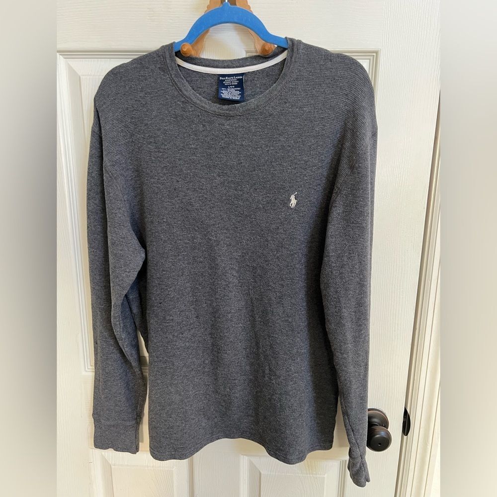 Polo by Ralph Lauren Men's Charcoal Long Sleeve Sleep Shirt, waffle knit, Size L